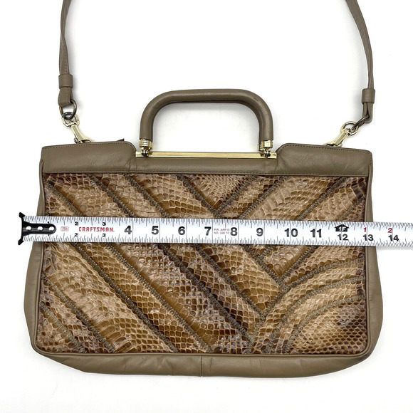 Vintage 70s Bags by Supreme Beige Leather & Python Skin Top Handle Shoulder Bag - Picture 14 of 16